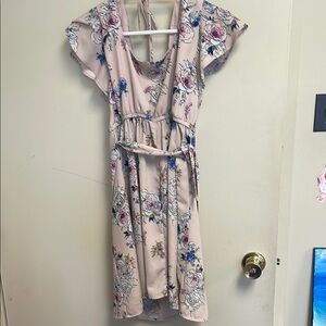 Floral Pink Dress with Belt